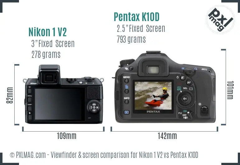 Nikon 1 V2 vs Pentax K10D Screen and Viewfinder comparison