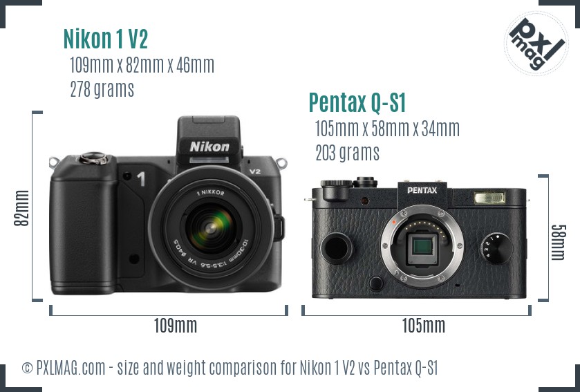 Nikon 1 V2 vs Pentax Q-S1 size comparison
