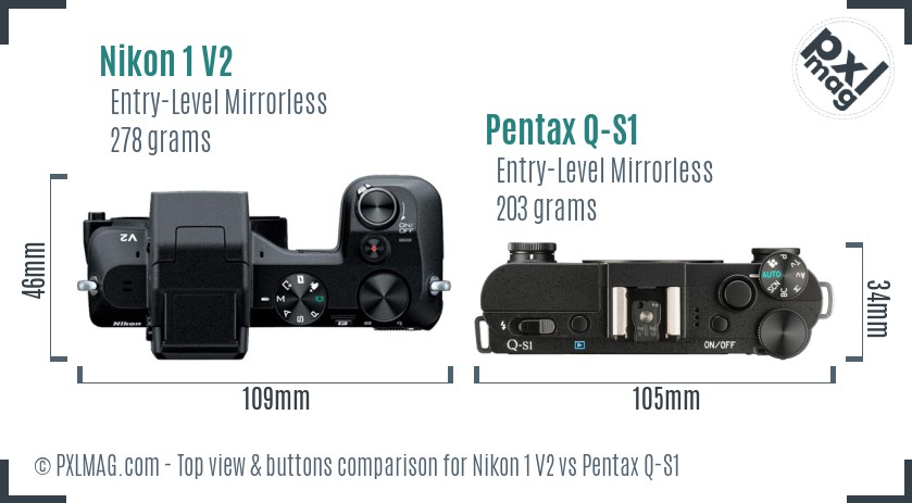 Nikon 1 V2 vs Pentax Q-S1 top view buttons comparison