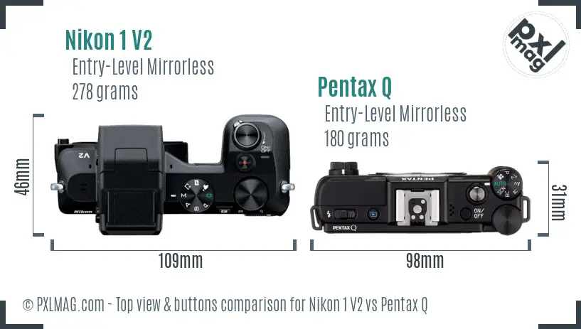 Nikon 1 V2 vs Pentax Q top view buttons comparison