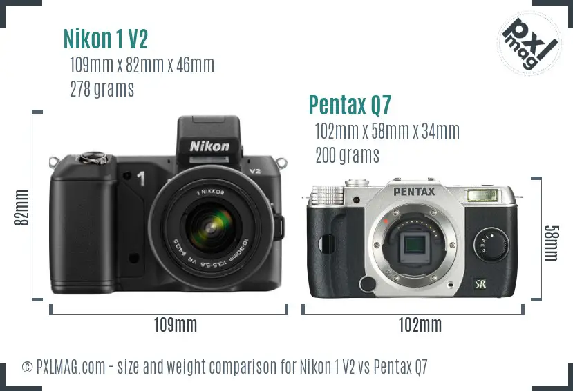 Nikon 1 V2 vs Pentax Q7 size comparison