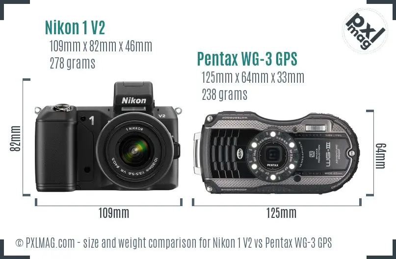 Nikon 1 V2 vs Pentax WG-3 GPS size comparison