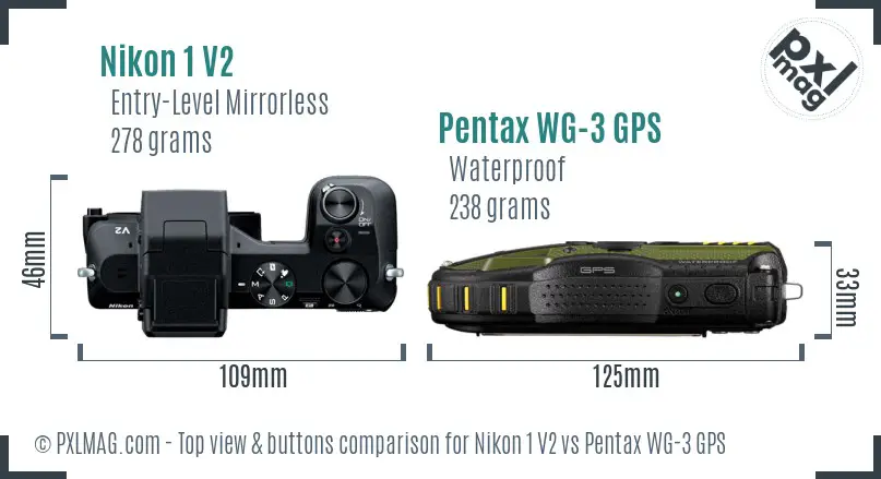 Nikon 1 V2 vs Pentax WG-3 GPS top view buttons comparison