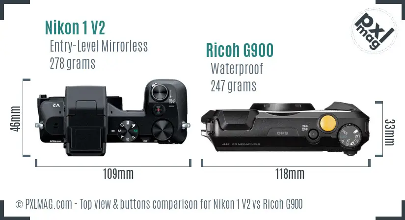 Nikon 1 V2 vs Ricoh G900 top view buttons comparison
