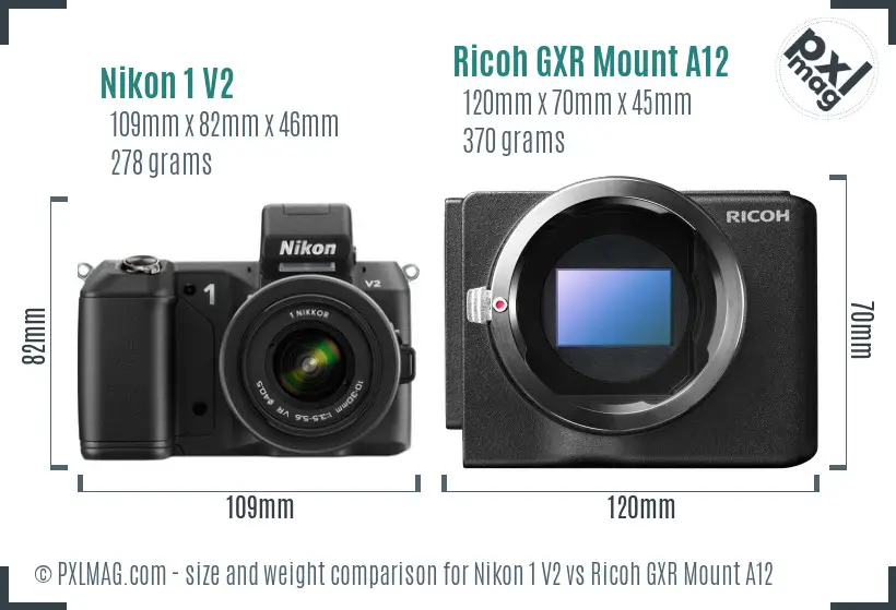 Nikon 1 V2 vs Ricoh GXR Mount A12 size comparison