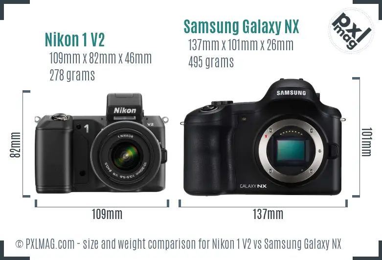 Nikon 1 V2 vs Samsung Galaxy NX size comparison