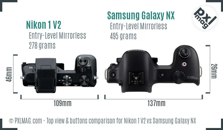Nikon 1 V2 vs Samsung Galaxy NX top view buttons comparison