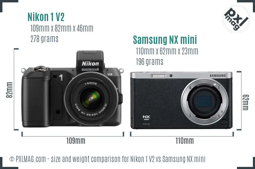 Nikon 1 V2 vs Samsung NX mini size comparison