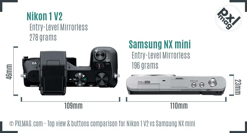 Nikon 1 V2 vs Samsung NX mini top view buttons comparison