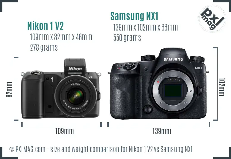 Nikon 1 V2 vs Samsung NX1 size comparison