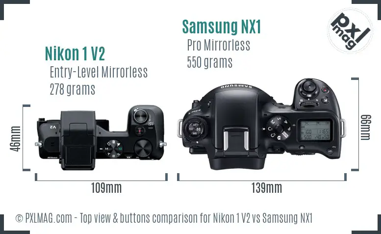 Nikon 1 V2 vs Samsung NX1 top view buttons comparison