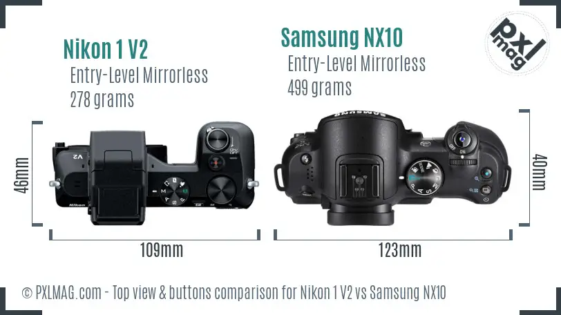 Nikon 1 V2 vs Samsung NX10 top view buttons comparison