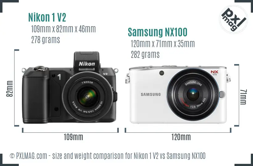 Nikon 1 V2 vs Samsung NX100 size comparison