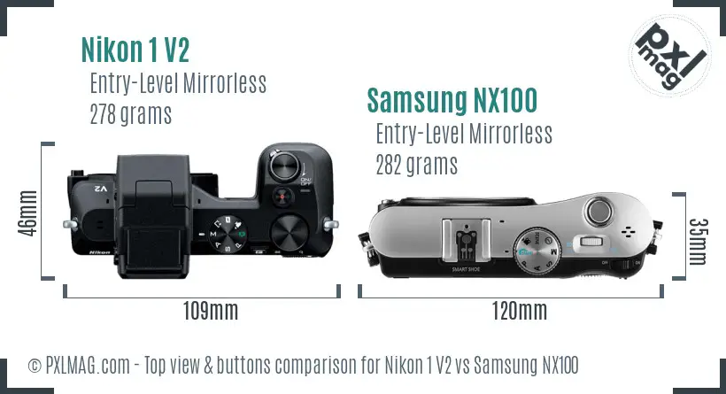 Nikon 1 V2 vs Samsung NX100 top view buttons comparison