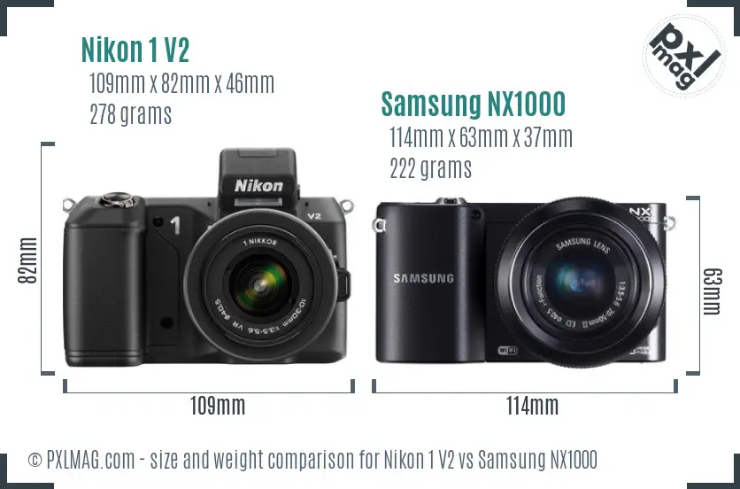 Nikon 1 V2 vs Samsung NX1000 size comparison