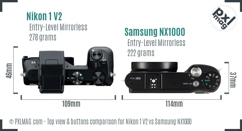 Nikon 1 V2 vs Samsung NX1000 top view buttons comparison