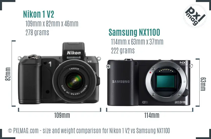 Nikon 1 V2 vs Samsung NX1100 size comparison