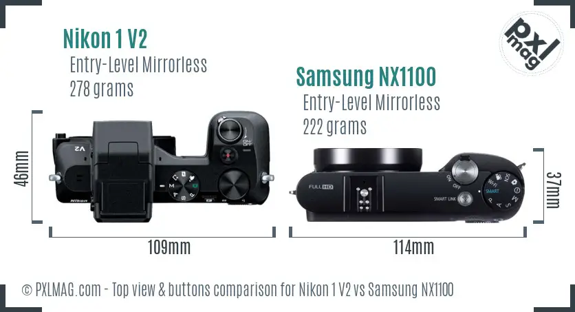 Nikon 1 V2 vs Samsung NX1100 top view buttons comparison