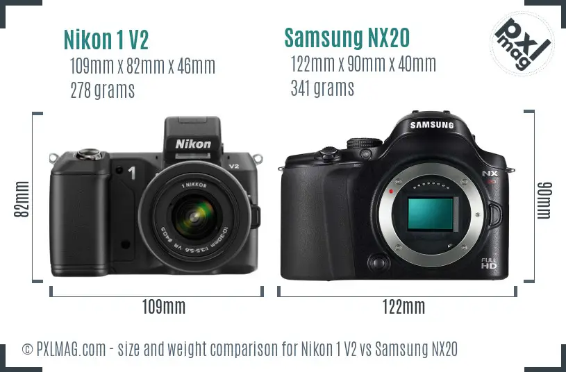 Nikon 1 V2 vs Samsung NX20 size comparison