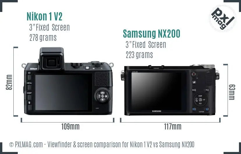 Nikon 1 V2 vs Samsung NX200 Screen and Viewfinder comparison
