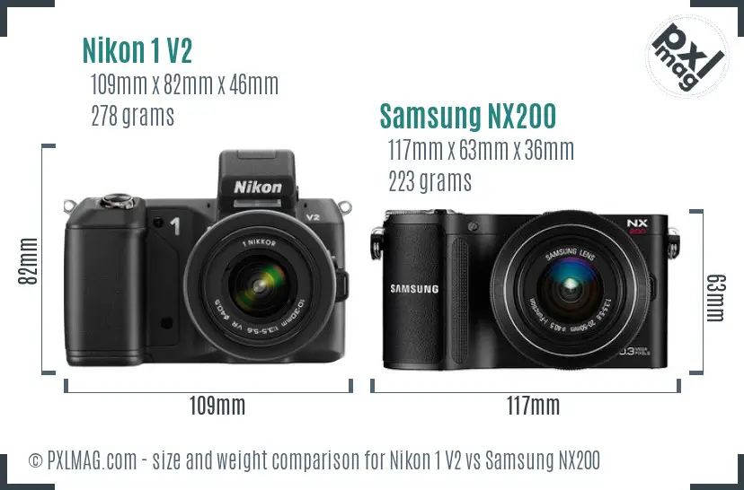 Nikon 1 V2 vs Samsung NX200 size comparison