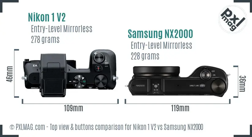 Nikon 1 V2 vs Samsung NX2000 top view buttons comparison