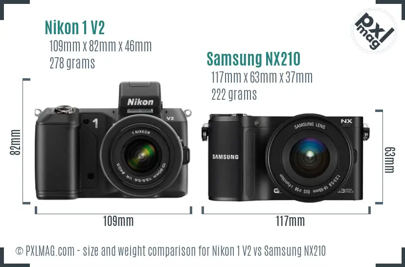 Nikon 1 V2 vs Samsung NX210 size comparison