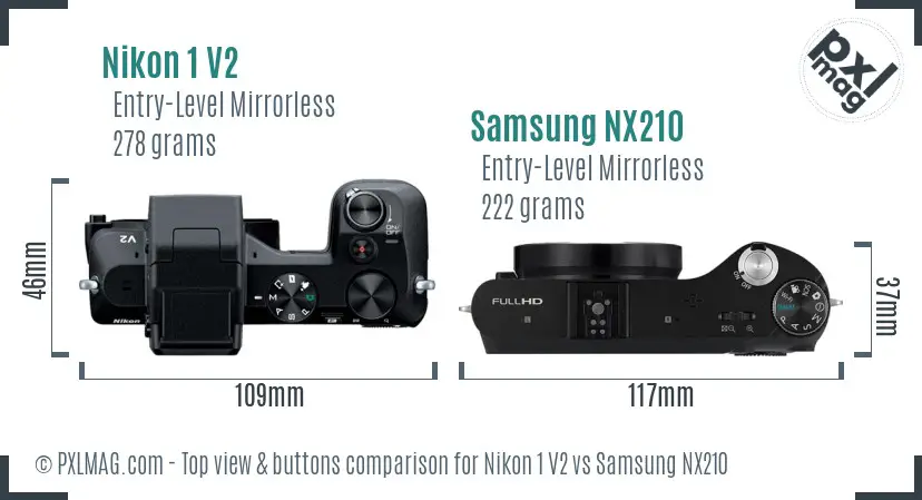 Nikon 1 V2 vs Samsung NX210 top view buttons comparison