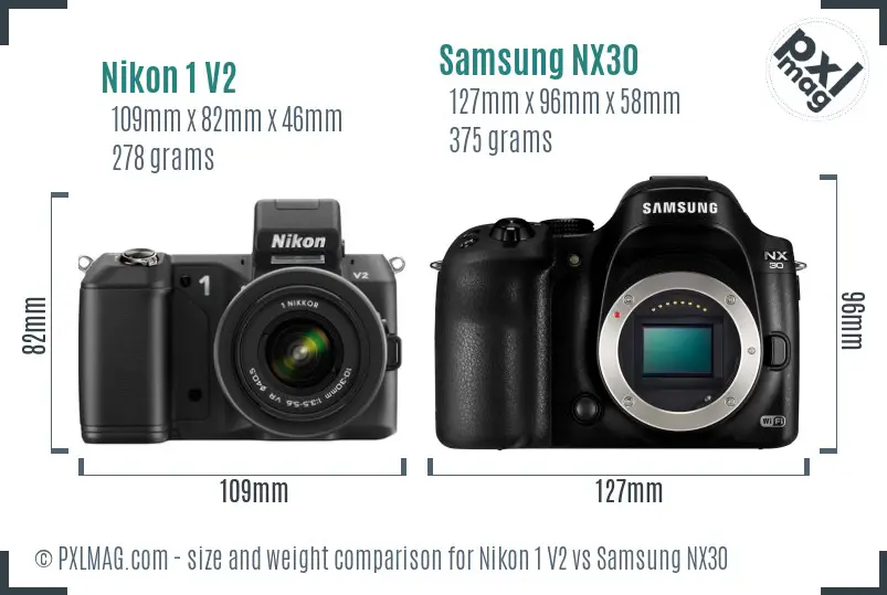 Nikon 1 V2 vs Samsung NX30 size comparison