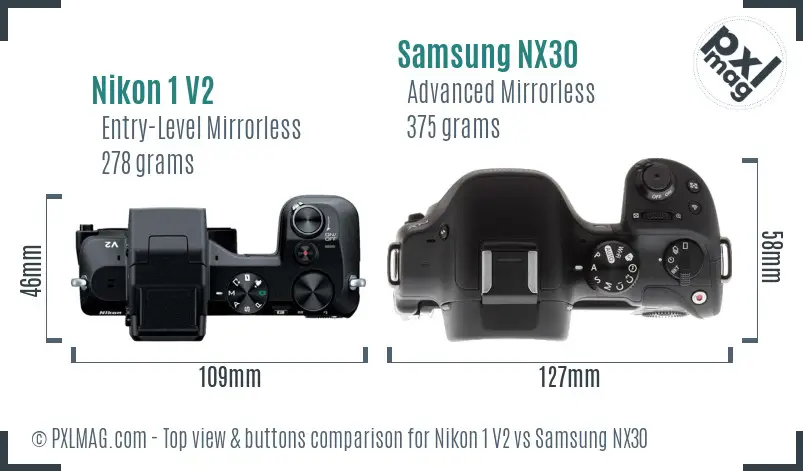 Nikon 1 V2 vs Samsung NX30 top view buttons comparison