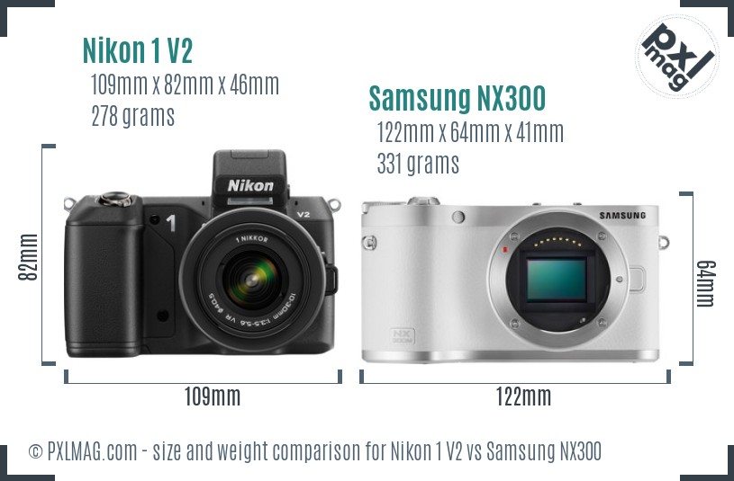Nikon 1 V2 vs Samsung NX300 size comparison