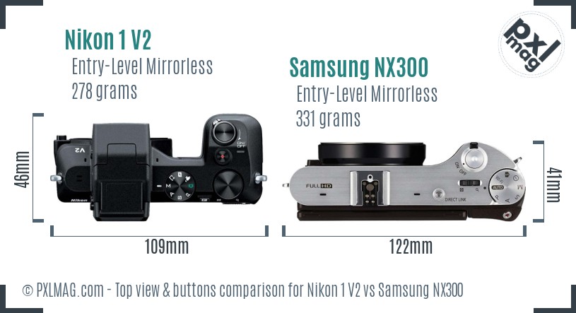 Nikon 1 V2 vs Samsung NX300 top view buttons comparison