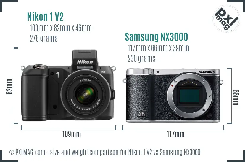 Nikon 1 V2 vs Samsung NX3000 size comparison