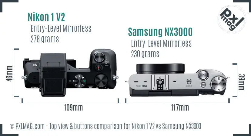 Nikon 1 V2 vs Samsung NX3000 top view buttons comparison