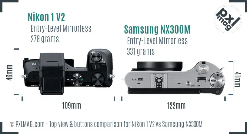 Nikon 1 V2 vs Samsung NX300M top view buttons comparison