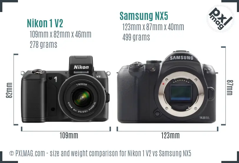 Nikon 1 V2 vs Samsung NX5 size comparison