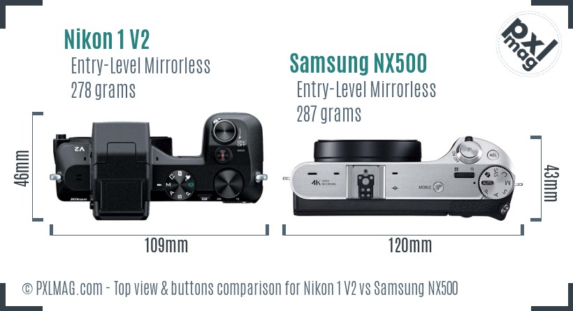 Nikon 1 V2 vs Samsung NX500 top view buttons comparison