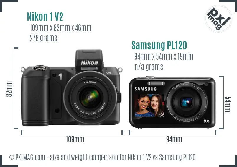 Nikon 1 V2 vs Samsung PL120 size comparison