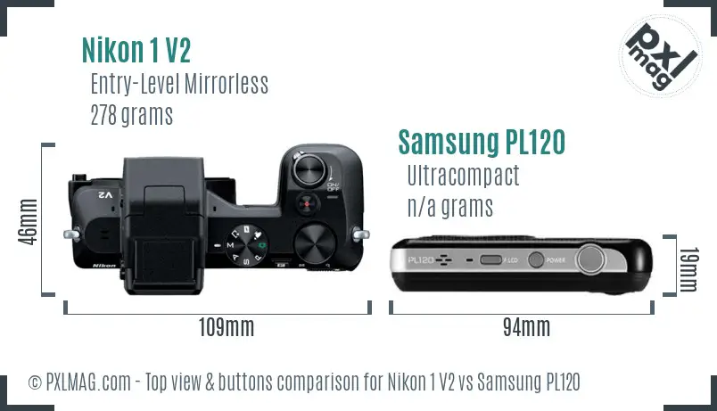 Nikon 1 V2 vs Samsung PL120 top view buttons comparison