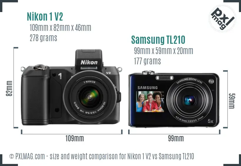Nikon 1 V2 vs Samsung TL210 size comparison