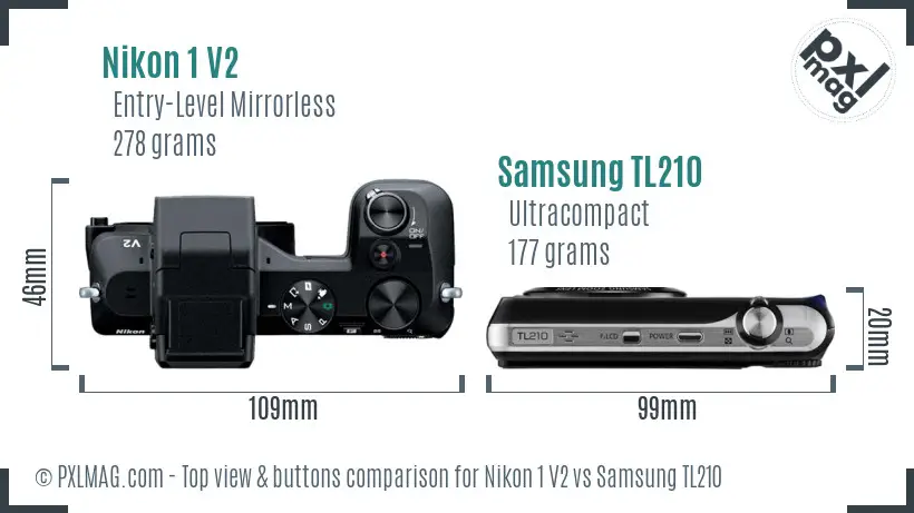 Nikon 1 V2 vs Samsung TL210 top view buttons comparison