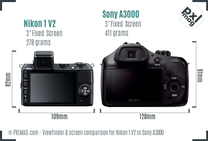 Nikon 1 V2 vs Sony A3000 Screen and Viewfinder comparison