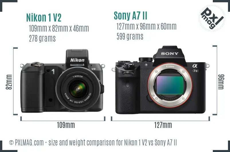 Nikon 1 V2 vs Sony A7 II size comparison