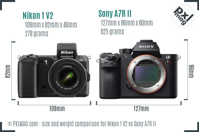 Nikon 1 V2 vs Sony A7R II size comparison