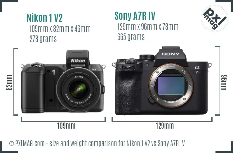 Nikon 1 V2 vs Sony A7R IV size comparison
