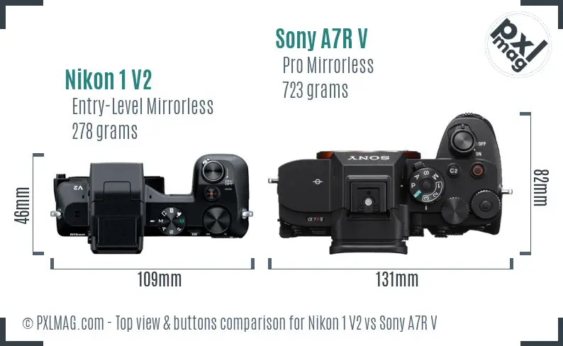 Nikon 1 V2 vs Sony A7R V top view buttons comparison