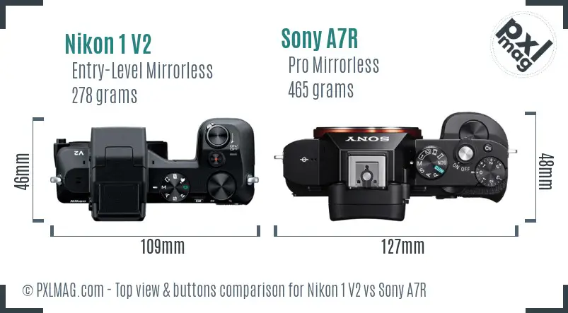 Nikon 1 V2 vs Sony A7R top view buttons comparison