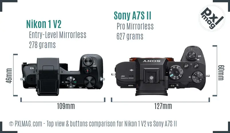 Nikon 1 V2 vs Sony A7S II top view buttons comparison