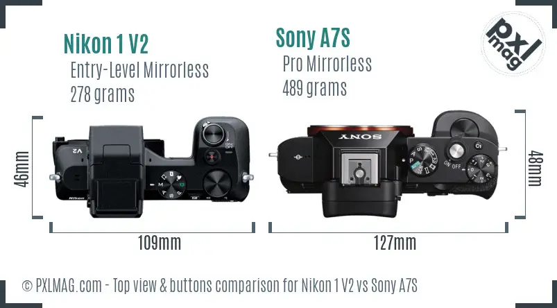 Nikon 1 V2 vs Sony A7S top view buttons comparison