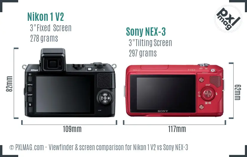 Nikon 1 V2 vs Sony NEX-3 Screen and Viewfinder comparison